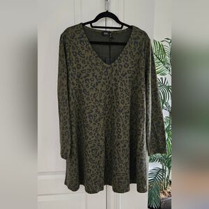 Leopard Print Army Green V-Neck Tunic
